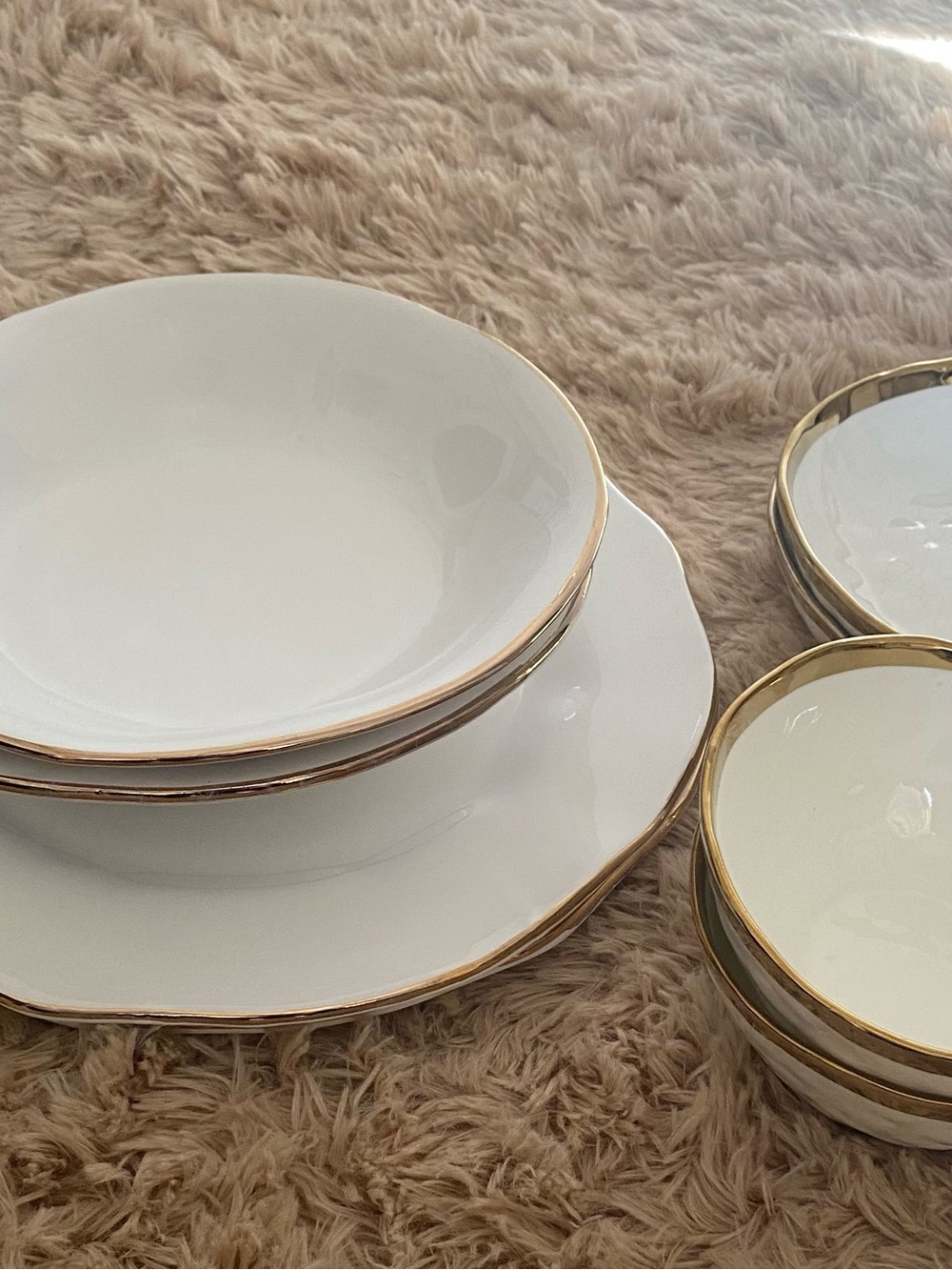 White Porcelain Dinnerware Set with Gold Trim - Elegant Home Dining